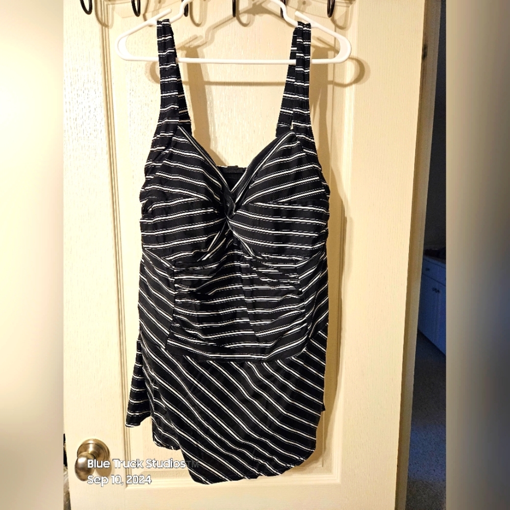 Plus Size Stripe One Piece Swim Dress Bathing Suit Striped 20W Evans Riviera